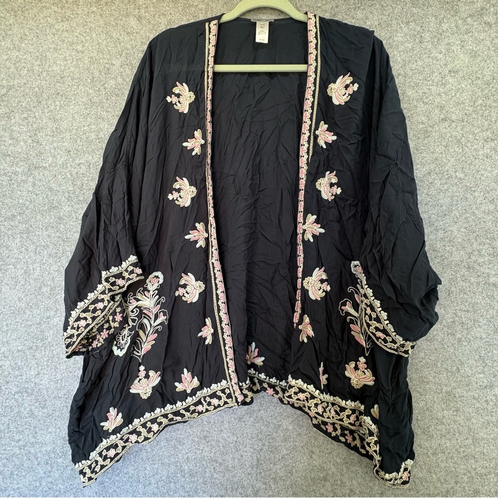 J. Jill kimono style cover up top navy blue embroidered floral xl-3x
